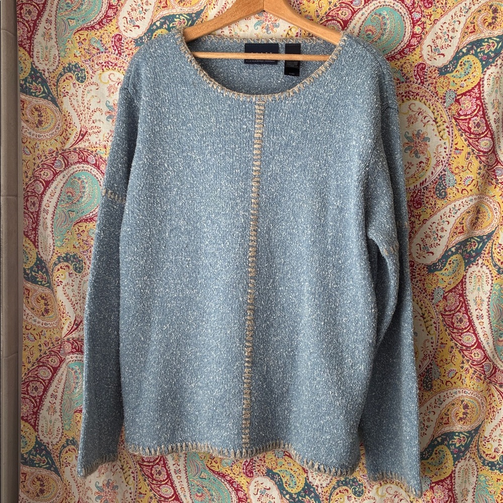 VTG 80s 90s Sweater Tan Blue Cottagecore Coastal Boho Scandi Minimal EUC